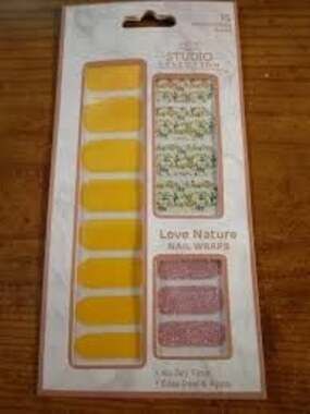 Studio Selection Love Nature Nail Wraps 15 Strips Yellow Floral‎ Pink Glitter